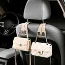 2 Pack Car Headrest Hooks for Purses and Bags Cute Leather Car Seat Back Head Rest Double Hooks for Bags Cute Pink Beige Car Accessories Headrest Back Seat Handbags Hook (Beige 2 Pack)
