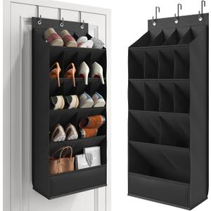 Mefirt Over the Door Shoe Rack with Large Deep Pockets, Door Shoes Organizer for Closet, Hanging Boots Shoe Rack, Behind the Door Narrow Shoe Holder, Multiple Pockets for Flexible Storage, Black