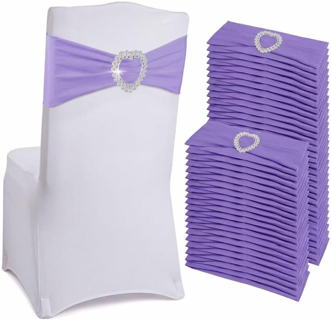 150 Pieces Chair Sashes & Bows - Stretch Spandex Chair Cover Band with Buckle for Wedding, Hotel Banquet, Birthday Party & Home Bulk Decorations (Purple)