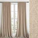 GIGIZAZA Beige Velvet Curtains 84 Inch Long for Living Room,2 Panels Luxury Vintage Drapes Floral Embossed Blackout Window Curtain Back Tab Thermal for Bedroom (Champagne)