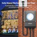 2 x TiFFCOFiO Outdoor Heavy Duty Mechanical Timer Outlet Waterproof, 15 Minutes Intervals, 24 Hour Outdoor Pool Pump Timer with 2FT Cord, 2 Grounded Outlets for Outdoor Lights, 15A/1875W