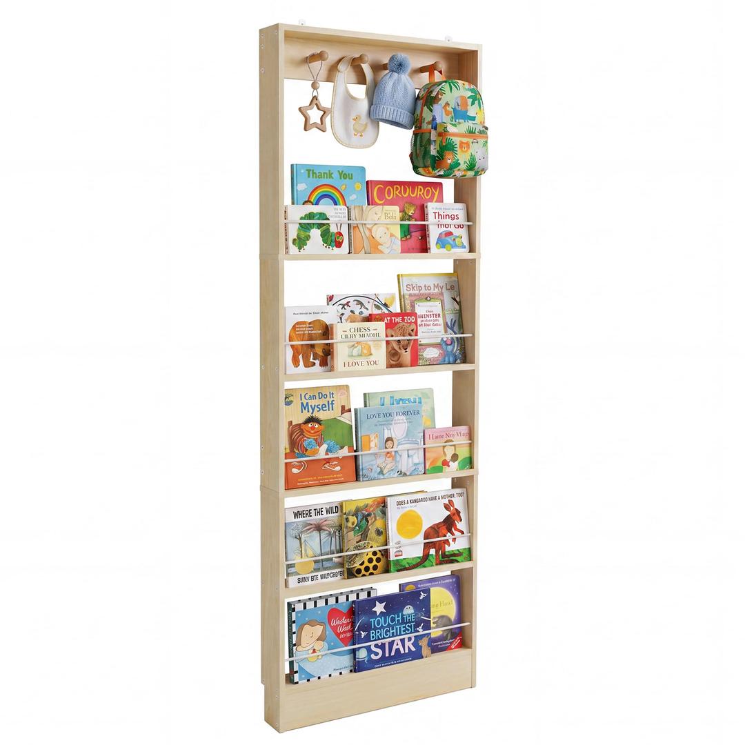 Behind The Door Bookshelf Kids Wooden Behind Door Bookshelf,4-Tier Bookcase