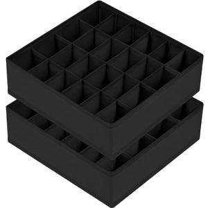 Joyoldelf Sock Drawer Organizer Divider 2 Packs Underwear Organizer, 24 Cell Collapsible Closet Cabinet Organizer Underwear Storage Boxes for Storing Socks, Handkerchiefs, Ties, Belts (Black)