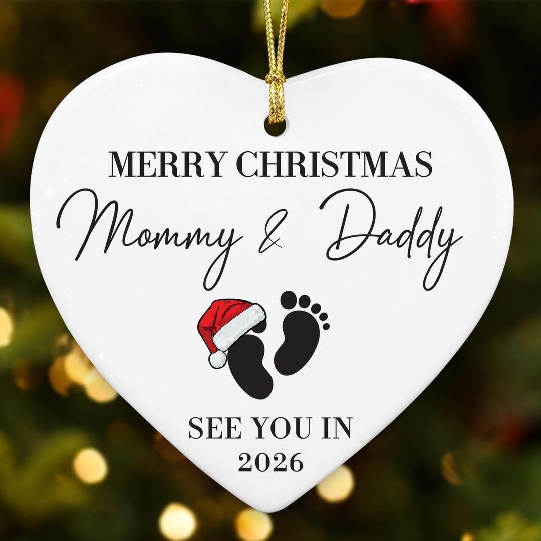 NewEleven Pregnancy Announcement Gifts for Husband Wife Family, Gender Reveal Gifts, Pregnancy Gift for Expecting Mom, for New Mom, New Dad, New Parents - Ornament (See You in 2026 White Heart)