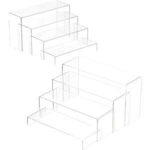 Acrylic Display Stand,8 Pcs 2 Set Display Risers, Acrylic Rectangular Display Shelf Holders for Showcase, Dessert, Perfume, Vendor Events, Cupcake Stands, Toys Display Shelves ( 8Pcs-Clear, 7L~8L~9L )
