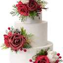 TINGE TIME 3Pcs Pre-made Cake ToppersWedding Artificial Flowers Decor, Cake Decorations for Weddings, Birthdays, Party,Baby Shower,Celebration(Burgundy), 4.8 inches x 2 inches