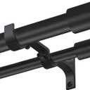 Double Curtain Rods 36-72", Matte Black Double Curtain Rods with Cap Finials, Adjustable 1 Inch Front and 5/8 Inch Back Double Drapery Rod, Telescoping Double Rods Curtain Rods
