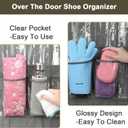 Over The Door Shoe Organizer - Space Saving Shoe Rack for Closet Door with 24 Crystal Clear Pockets and Metal Hooks, Shoe Holder Back of Door Organizers for Shoes, Gray Hanging Shoe Organizer (Gray)