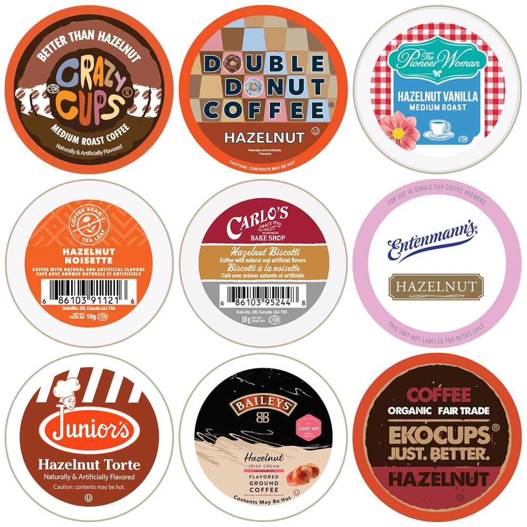 Perfect Samplers Hazelnut Coffee Pods Variety Pack, Medium Roast for Keurig K Cups Machines, Assorted Sampler, 30 Count