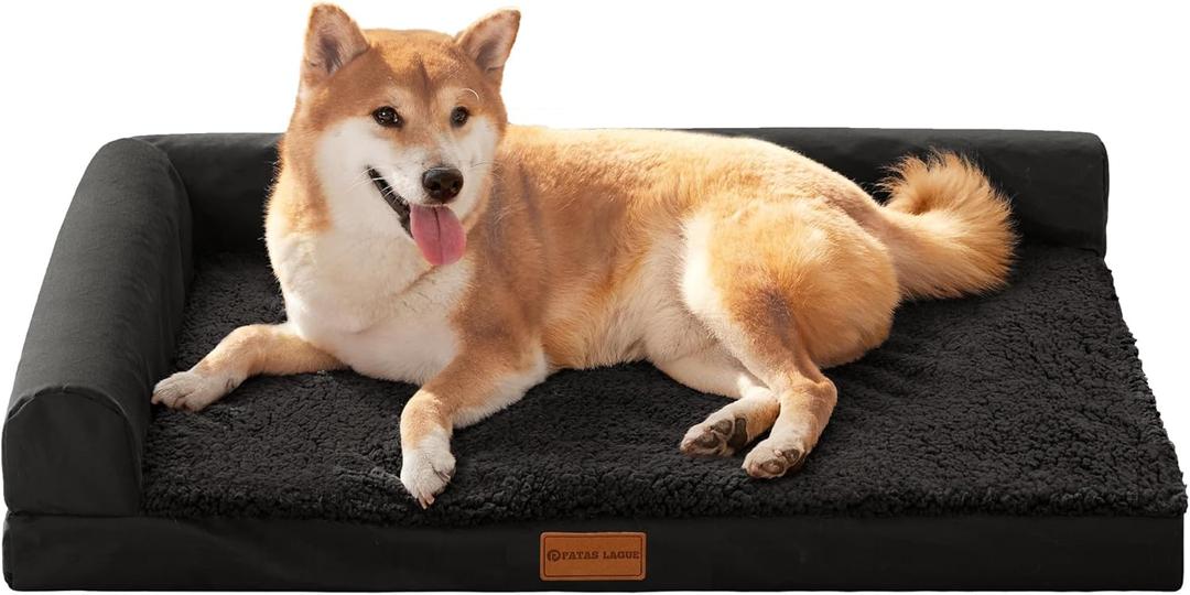 Patas Lague Orthopedic Dog Bed for Medium Dogs, Waterproof L Shaped Medium Pet Sofa Beds with Removable Washable Cover, Soft Comfortable Pet Couch Mat with Nonskid Bottom, 30'' x 20'' Black