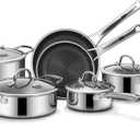 SNOWCLAD Pots and Pans Set Non Stick, 10 Pcs Hybrid Stainless Steel Cookware Sets, Non Stick Frying Pans, Saucepans, Saute Pan & Stock Pot, PFOA Free Kitchen Skillet,Induction Compatible