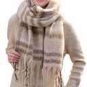 MissShorthair Oversized Chunky Blanket Scarf for Women Winter Warm Colorful Big Scarfs Plaid Thick Scarves Soft Fluffy Shawl (Beige and Brown Plaid)