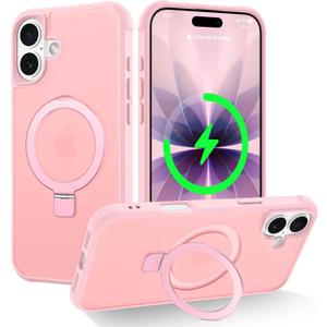 CHAOFEnG Magnetic Compatible with iPhone 17 Case with Stand [Military Grade Drop Tested][Compatible with Magnet] Ring Translucent Slim Hard Back Soft Edge, Pink