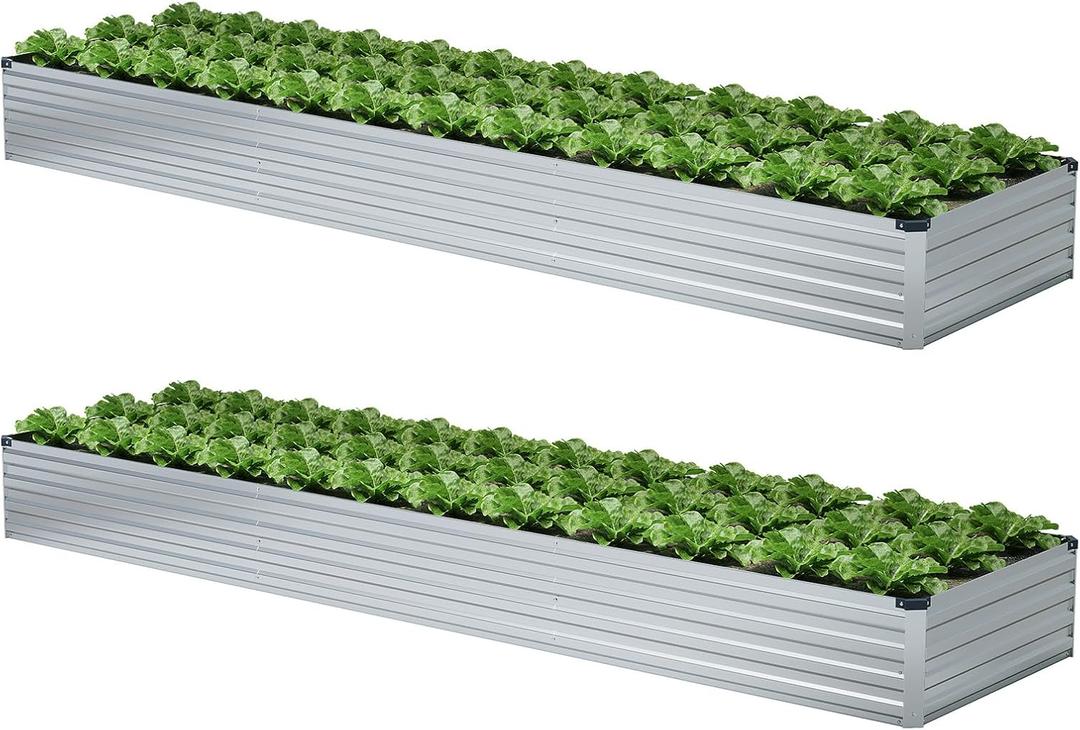Meberam 2 Pack 12x2x1FT Galvanized Raised Garden Beds Kit Outdoor Metal Gardening Planter Box for Vegetable Elevated Flower Herbs,Silver