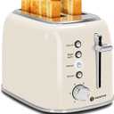 Aigostar Toaster 2 Slice, Retro Extra-Wide Slot Toasters Best Rated Prime for Toasting Bagels, Breads, Waffles & More, Cancel, Defrost & 6 Browning, Removable Crumb Tray, Stainless Steel, Cream White