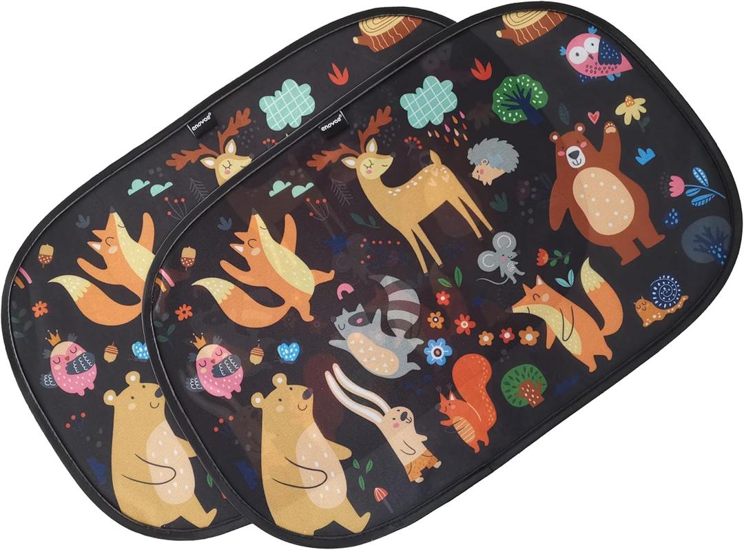 Enovoe 2 Pack Animals Cartoon Car Window Sun Shades for Kids - 21x14 Inches - Baby Sun Shades - Glare and UV Rays Protection Car Window Shades, Suitable for SUVs, Minivans and Full Size Cars