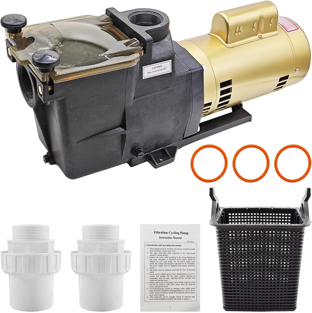 W3SP2605X7 0.75 HP Pool Pump Motor Compatible with Hayward Single Speed Super Pump 110V/220V 60HZ, 2" Inlet with Dual Voltage All In-Ground Pool and Spa, See Through Strainer Cover