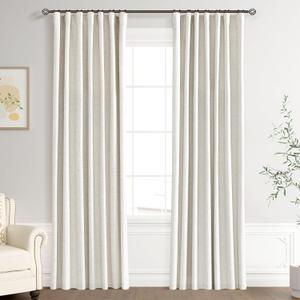 Joywell 100% Blackout Linen Curtains 88 Inch Long for Bedroom Back Tab Hook Belt 2 Panel Natural Black Out Curtain Noise Reduction Drapes for Dining Room Kitchen Window Cream Ivory 52 x 88