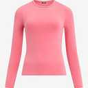Ficerd  Women's Ribbed Long Sleeve Tops, Crew Neck Slim Fit Knit Undershirts Basic Casual Stretch Layering Tee Shirts( Rose Pink,Small)