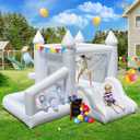White Bounce House,Inflatable Indoor Bounce House for Kids 3-12 with Ball Pit & Slide,Outdoor Bouncy Castle for Birthday Party Wedding Backyard Gifts with Blower