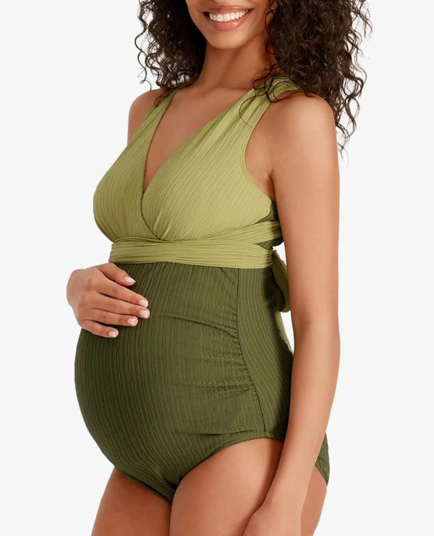 Summer Mae Maternity Swimsuit One Piece Tummy Control Suit V-Neck Pregnancy Swimwear