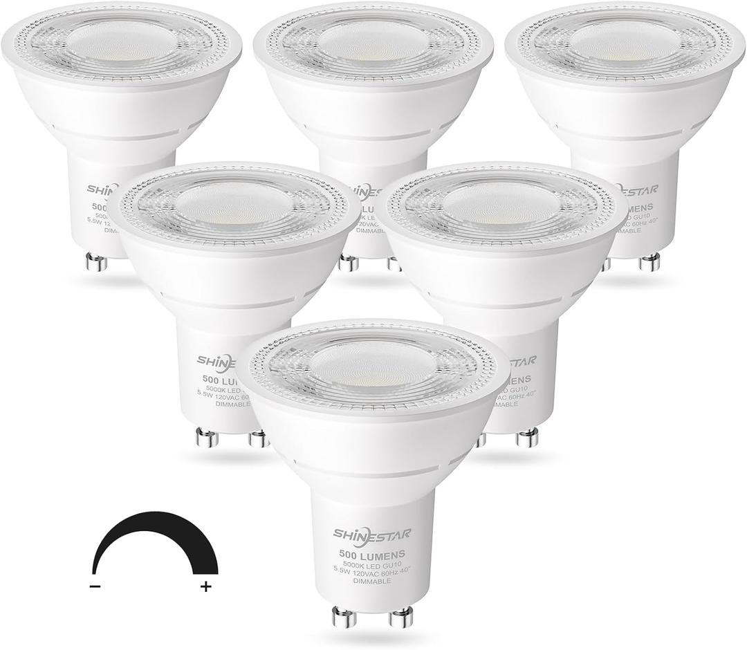 SHINESTAR GU10 LED Bulb 6-Pack, 5.5W (50W Equivalent), 5000K Daylight, Dimmable Recessed Light Bulbs, MR16 Shape, 500LM - Energy Efficient