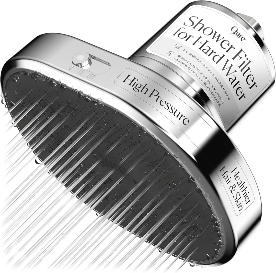 Qure Shower Filter Head for Hard Water, healthier Hair, Skin & Nails, Reduces 99% Chlorine, High Pressure Showerhead, Improve your Beauty and Skincare Routine, Dermatologist-approved - Silver