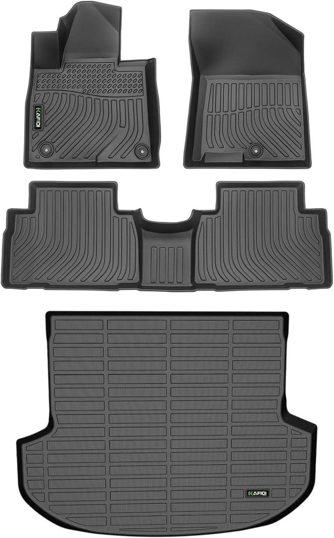 HAFIDI Floor Mats & Cargo Liner Set Fit for 2019 2020 Hyundai Santa FE All Weather Protection TPE Anti-Slip Automotive Full Set Floor Liners Custom Accessories - Black