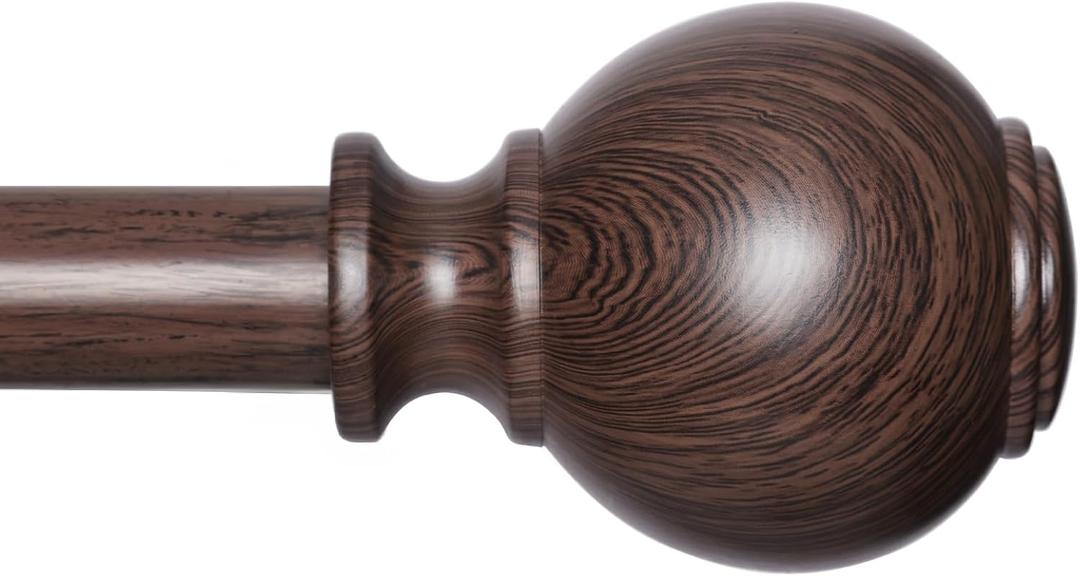 Wood Curtain Rods for Windows 28 to 48 Inches,1 inch Heavy Duty Window Curtain Rod with Imitation Wood Grain Finials,Decorative Drapery Rods Adjustable, 28"-58"(2.3-4.8ft), Bronze Wood