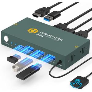 USB3.0 KVM Switch 2 Port HDMI, 4K@60Hz KVM Switch 1 Monitors 2 Computers with 3 USB3.0 Ports, HDMI KVM Switches for 2 PCs Share 1 Monitors and USB Devices, Support Button Switch, EDID