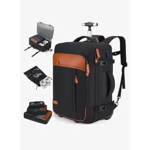 Lumesner rolling backpack, 17-inch water-resistant wheeled laptop backpack, carry-on luggage for business trips, overnight stays, or college use, a trolley suitcase for men and women, Black
