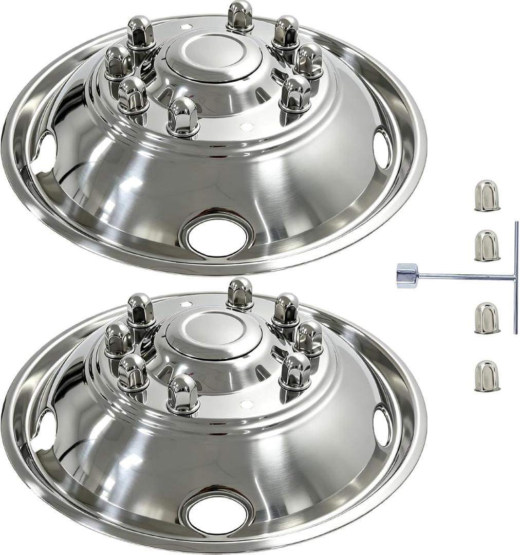 19.5" Stainless Steel Wheel Simulators,2Pcs Front Wheel Only,10 Lug 5 Vent Holes Hubcaps,Bolt-on Wheel Cover Compatible with Ford 2005-2025 F450/F550