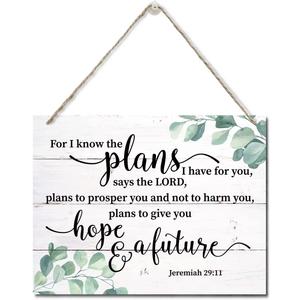 3 x Bible Verse Printed Wood Plaque Sign Wall Hanging, Home Wall Decor For I Know the Plans I Have For You Scripture Rustic Hanging Wall Plaque Wood Signs, Jeremiah 29:11 Christian Sign
