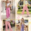 LessonZoo 3 Pack Girls' Pants with Pockets Wide Leg High Waist Teen Casual Sweatpants Kids Baggy Summer Joggers(Pink, Purple, Light Pink,5-6 Years)