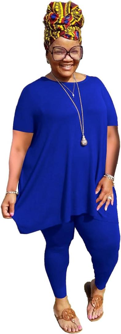 YeGine Women Plus Size 2 Piece Outfits Short Sleeve Top and Legging Pant Set Lounge Sets Tracksuit (XL)
