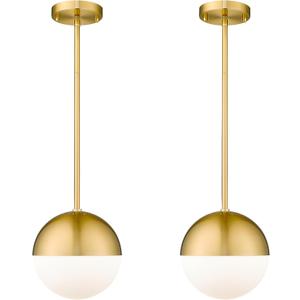 LMS 2-Pack Brushed Gold Pendant Lights, Modern Pendant Light with Milky Globe Glass Shade, Adjustable Hanging Lighting Rod for Kitchen Island Dining Room Bedroom, LMS-186BG2PK