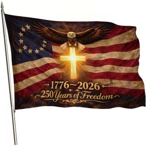 250 Anniversary USA Flag, Double Sided Waterproof Patriotic Eagle Cross Flag 1776-2026, Christian Outdoor Yard Decor (3x5ft)