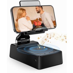 Gifts for Men Women, Phone Stand with Bluetooth Speaker, HD Surround Sound Speaker, Compatible with all iPhone/Android phones iPad Kindle, Cool Gadget Gift for Men Women Dad Mom Christmas Birthday (Black)