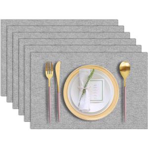 Cloth Placemats Set of 6, Cotton Linen Blend Machine Washable Durable Linen Table Mats, Heat Resistant Placemats Wrinkle Free Place Mats for Dining Table, Easy to Clean (Light Grey, 6)