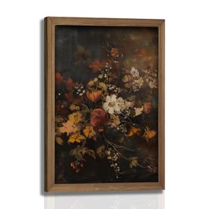 Framed Vintage Moody Floral WallArt Fall Wildflower Canvas Painting,Dark Botanical Picture Poster Print With Wood Frame Wall Decor for LivingRoom Bedroom Bathroom16X24In