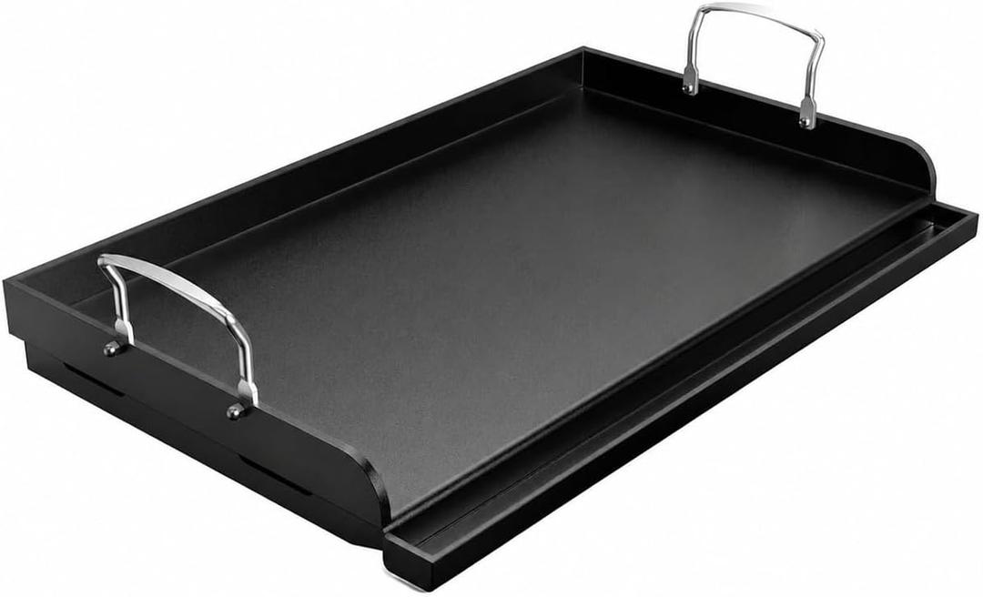 Cast Iron Griddle for Gas Grill & Stove Top, 25" x 16" Flat Top Grill Griddle Plate, Heavy Duty Outdoor BBQ Griddle with Grease Drain for Camping & Tailgating