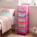 Wesiti 5 Shelf Weekly Clothes Organizer for Kids Days of The Week School Closet Organizer with Labels Wheel Plastic Clothes Storage for Monday Through Friday Essential Stuff(Week,Rose Red)