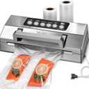 Precision Food Vacuum Sealer Machine, POWOT Fully Automatic Vacuum Sealing System, Commercial Food Vacuum Saver Pro, Double Heat Seal, Easy-Lock Handle, Built-in Cutter&Bag Storage, Hose&Bag Rolls (Grey)