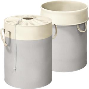 Simple Houseware 74L Collapsible Laundry Hamper, Round Cotton Basket with Drawstring Closure and Handles, 2 Pack, Gray