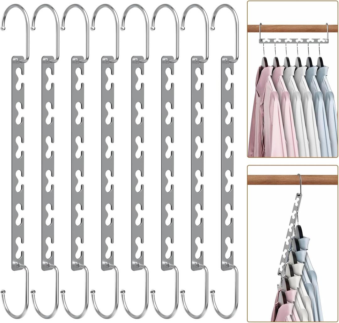Space Saving Hangers for Clothes 8 Pack, Stainless Steel Sturdy Metal Hanger, Hangers Closet Organizers and Storage, Retractable Design, Edges Smooth
