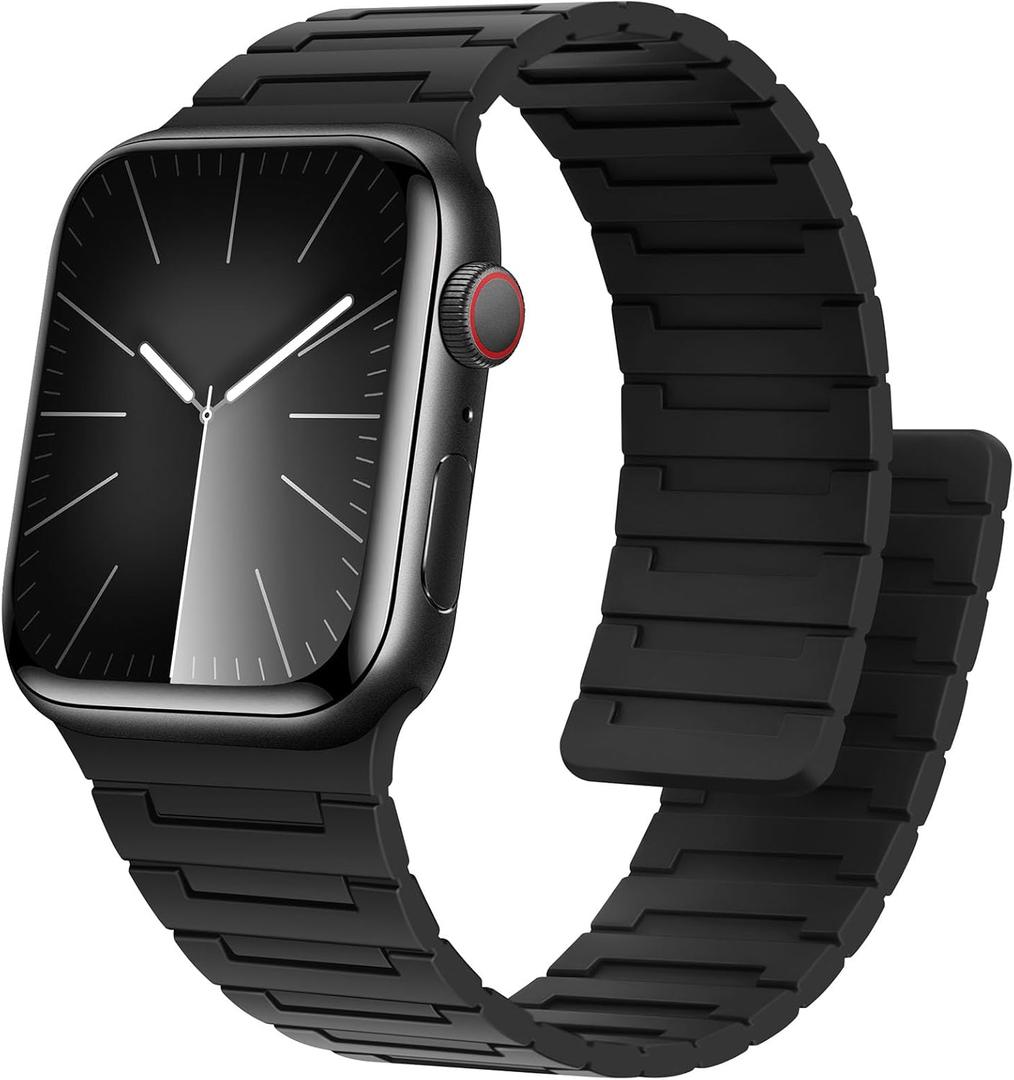 Magnetic Bands Compatible with Apple Watch Band 49/46/45/44/42/41/40/38mm Men Women Silicone Sport Wristband for iWatch Ultra SE Series 11 10 9 8 7 6 5 4 3 (38/40/41/42, Black)