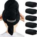 HOMEXCEL 5 Pack Large Microfiber Hair Towel Wrap for Women, Black- 40 x 20 inches Super Soft, Fast Drying Turbans for Long, Thick, Curly Hair - Anti Frizz Wrap with Elastic Strap