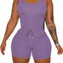 HBQ Women 2 Piece Outfits Sleeveless Tank Tops Biker Short Workout Jogger Sets Summer Light Purple M