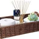 Round Paper Rope Storage Basket Wicker for Organizing with Handle, Decorative Bins Countertop Toilet Paper for Tank Top Small Set, Brown