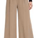 FUNYYZO 2025 Womens Pull On Pants Elastic Waisted Casual Wide Leg Long Lounge Trousers with Pocket Beach Wear Light Khaki (S)